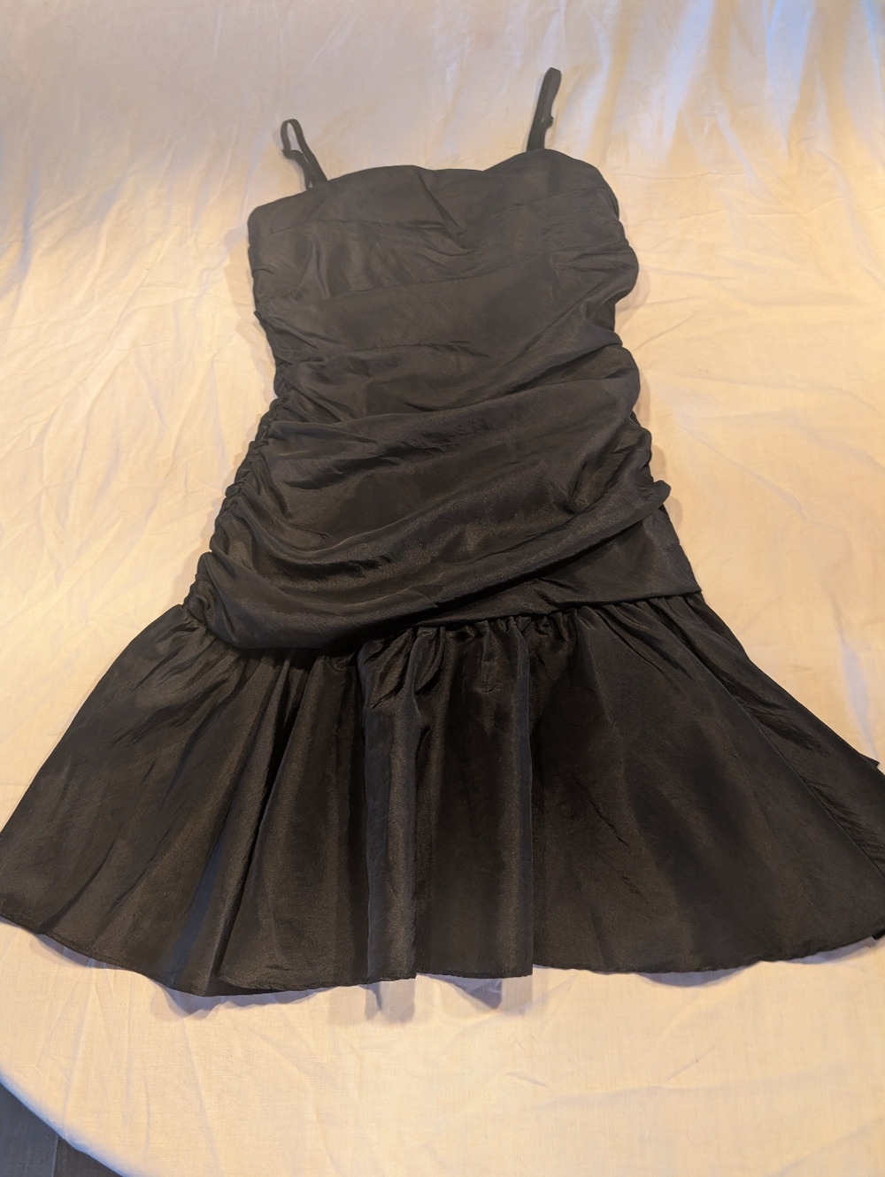 2/40$ Vintage Black Ruched Mini Dress with Flared Hem
